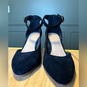 Elegant Black Suede Women's Ankle Strap Heels